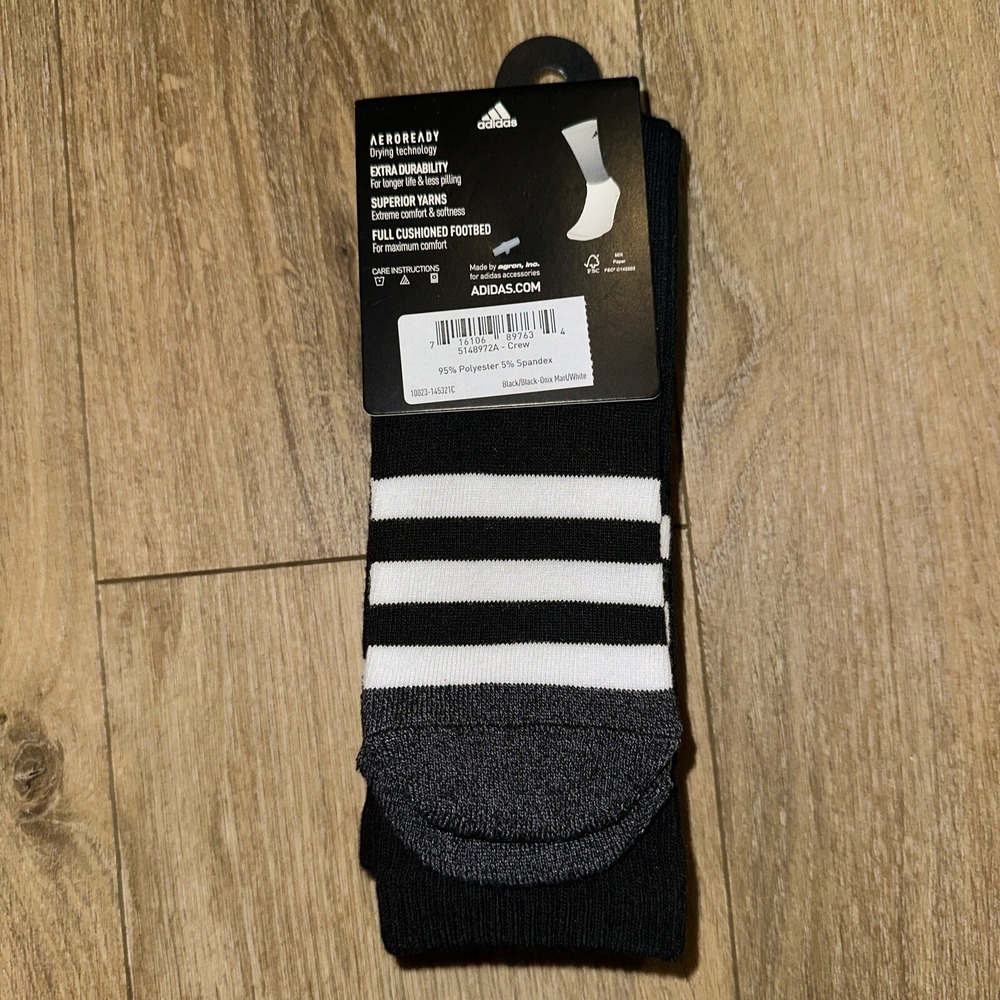 ADIDAS Mens Socks Crew Aeroready Drying 3 Pair Shoe Size 6-12 Black - Picture 3 of 4